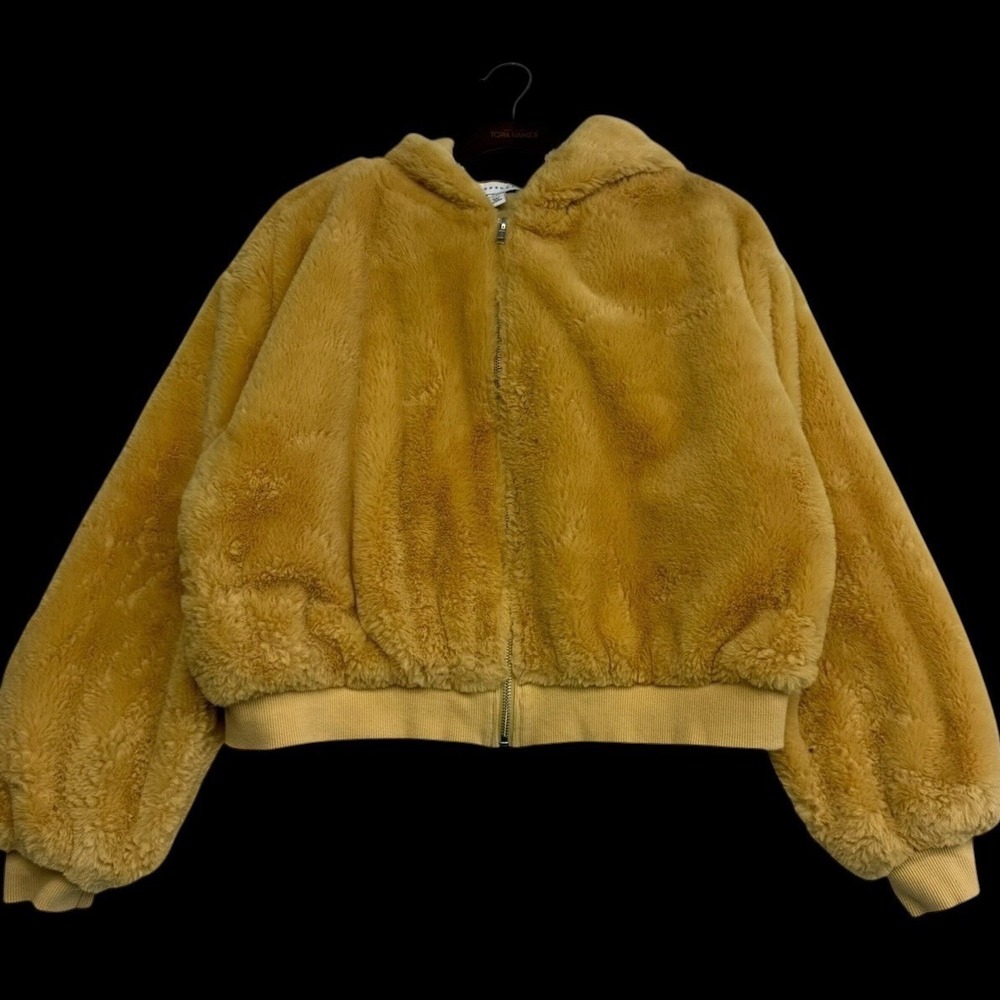 Topshop Mustard Yellow Faux Fur Hooded Bomber Jacket US 8-12 M/L 04A04RBMK